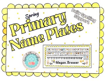 Preview of Spring Yellow Name Tags / Name Plates with PHONICS sound cards, APRIL TIME