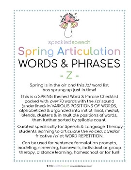 Preview of Spring Z Word Checklist