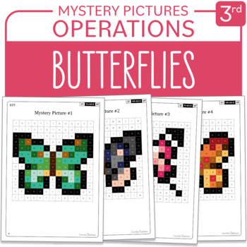 Preview of Spring activity Butterflies Math Mystery Picture Grade 3 Multiplication Division