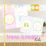 Spring alphabet border, retro groovy pastel theme