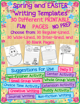 Preview of Spring and Easter Themed Student Writing Paper Templates - Differentiated