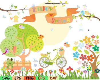 Preview of Spring and Summer Clip art svg Branch wall easter love flower trees Birds -91s