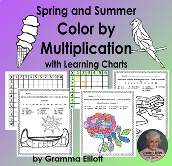 Preview of Spring and Summer Color by Multiplication Facts Fluency for home and school