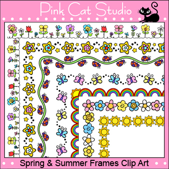 Preview of Spring Clip Art Borders - ladybugs, flowers, butterflies, rainbows, stars, sun