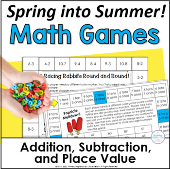 Preview of Summer Math Games - No Prep - First Grade Addition, Subtraction, Place Value