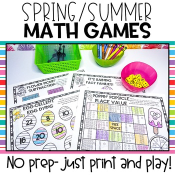 Preview of Spring and Summer Themed Math Games | Math Center Games