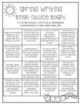 Spring and Summer Writing Bingo Choice Board by CreativelyTeachingThird