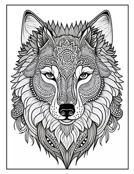Spring animals wolf Zentangle Coloring Page - Mandala coloring page