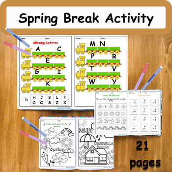 Preview of Spring break activity | Math , puzzle , word search , coloring pages worksheets