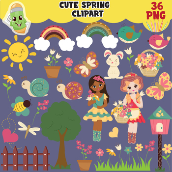 Preview of Spring clipart, summer clipart, garden set clip art, cute, blossom, flowers