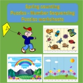Spring counting Puzzles - Number Sequencing Puzzles worksheets