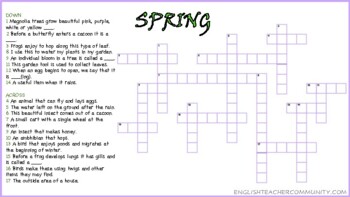 Spring crossword by Claudia ETC Teachers Pay Teachers
