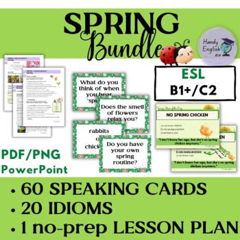 Preview of Spring idioms, speaking cards and a no-prep lesson plan for ESL ELA
