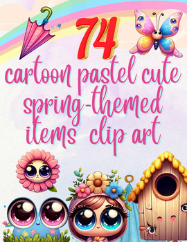 Preview of Spring into Fun: Pastel Cartoon Spring-Themed Clip Art Collection