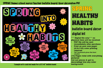 Preview of Spring into health habits bulletin board/door decor kit digital download