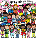 Spring kids with different face expressions