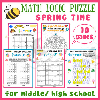 Preview of Spring break logic Mental math game centers fraction maze activities middle high