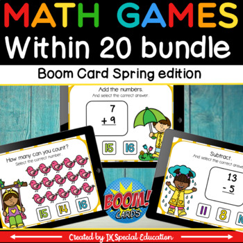 Preview of Spring math games Boom Card bundle with numbers up to 20