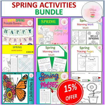 Preview of Spring morning work : Mazes, Word Search, Tracing & Collaborative Poster Bundle