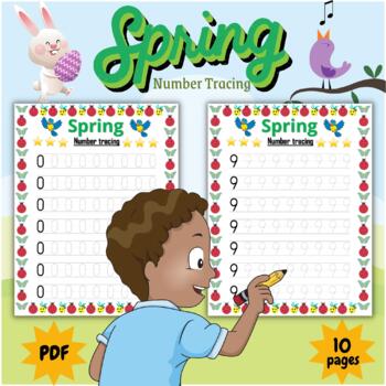 Preview of Spring number tracing Worksheets from 0 to 9 - Fun March April Activities