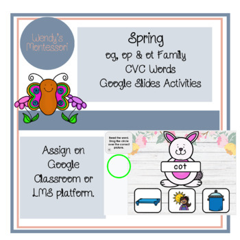Preview of Spring og, op & ot Family CVC Words Google Slides Digital Activities