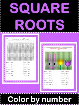 Preview of Spring or Easter Color by Number - Solving Perfect Square Roots