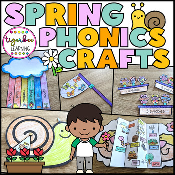 Preview of Spring phonics crafts: CVC, blends, vowel teams, syllables and more