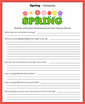 Spring - poems, stories, essays, facts, writing prompts, word search