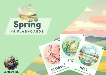 Preview of Spring season 48 flashcards with syllables, vocabulary cards, ESL