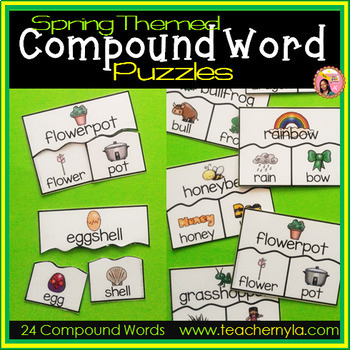 Preview of Spring themed Compound Word Puzzles - Printable and Easel by TpT Digital version