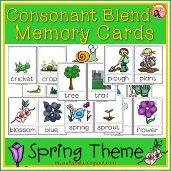 Preview of Spring themed Consonant Blend Memory Card Game