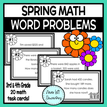 Preview of Spring-themed Math Word Problems - Task Cards - 3rd and 4th Grade