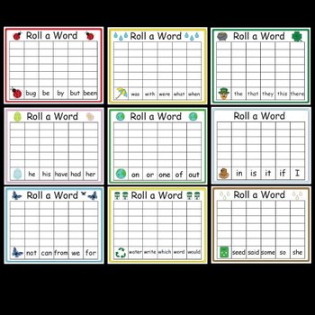 Preview of Spring themed Roll a Word Worksheets (Earth Day, St Patrick's Day)