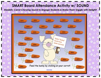 Preview of Spring/Easter "Some 'Bunny' Wants a Carrot" SMART Board Attendance w/ SOUND