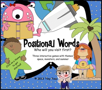 Preview of Spring/Summer, Space, Monster Themed Positional Words Game for SMARTboard