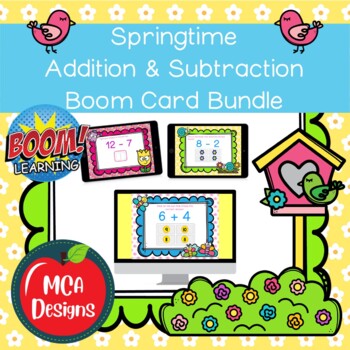Preview of Springtime Addition and Subtraction Boom Card Bundle