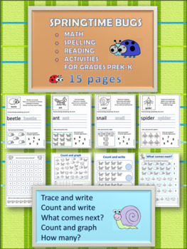 Preview of Distant Learning "Springtime Bugs" PreK-Gr. 1 Workbook: Math, Literacy, Spelling