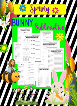 Preview of Springtime Bunny Subtraction Math Printable Worksheets