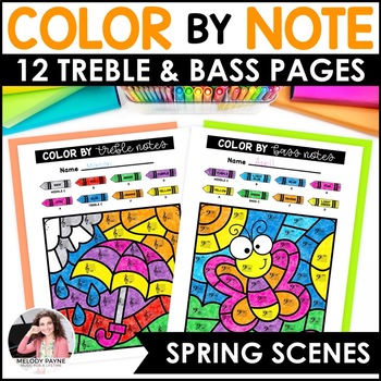 Preview of Music Coloring Pages for Spring - Color by Treble Clef and Bass Clef Notes