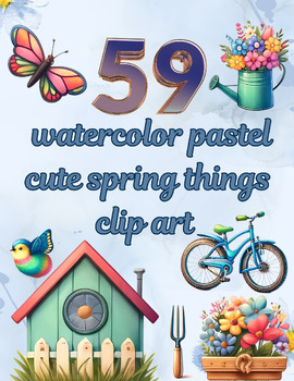 Preview of Springtime Delights: Watercolor Pastel Cute Spring Things Clip Art Collection
