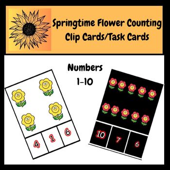 Preview of Springtime Flower Counting Clip Cards/Task Cards: CVI, Low Vision
