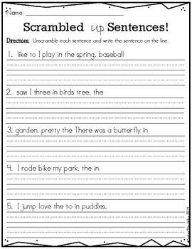 Spring Scrambled Sentences by Andrea Marchildon | TpT