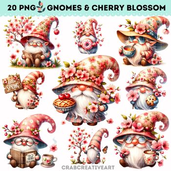 Preview of Springtime Gnome with Cherry Blossom Clipart: Perfect for Bulletin Boards