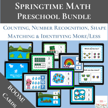 Preview of Springtime Math Bundle for Preschool using Boom Cards™ | Digital 