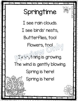 Preview of Springtime - Spring Printable Poem for Kids