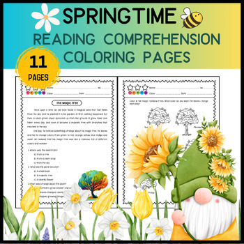 Preview of Spring Reading Comprehension Worksheets with Coloring Pages (with answers)
