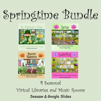 Preview of Springtime Virtual Library & Music Room BUNDLE - SEESAW & Google Slides
