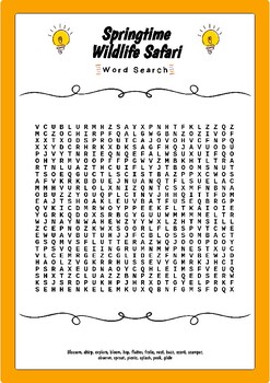 Preview of Springtime Wildlife Safari : Word Search - Fun Activity Worksheet