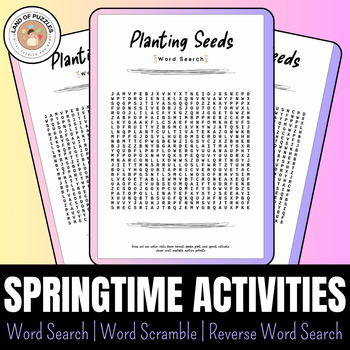 Preview of Springtime Wordplay Bundle: Word Search, Word Scramble, and Reverse Word Search