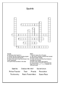 Sputnik Oct 4th 1957 Crossword Puzzle Word Search Bell Ringer